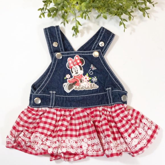 Disney Other - Disney Newborn Girl Denim Dress w Red Gingham